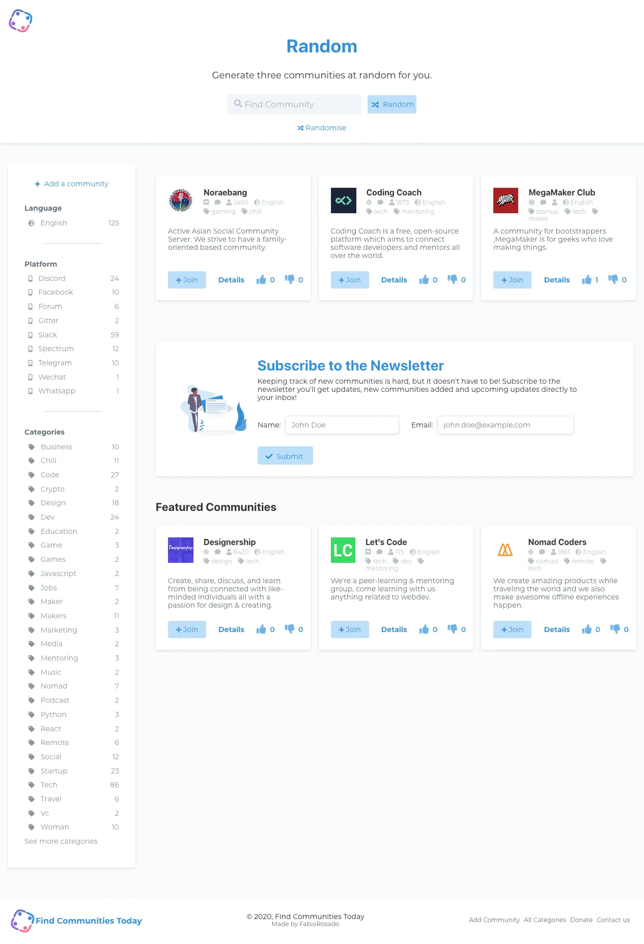 Random Communities Page