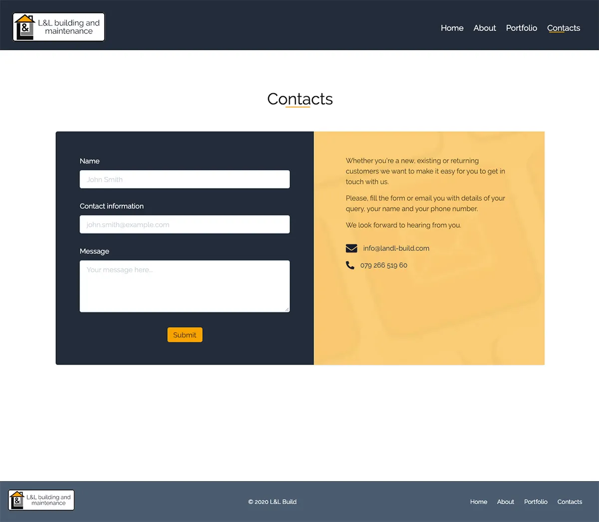 LandL Build Contact Page