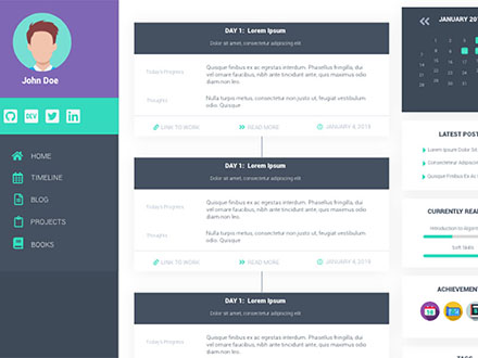 Screenshot of the 100DaysOf dashboard with a profile sidebar and daily challenge entries.